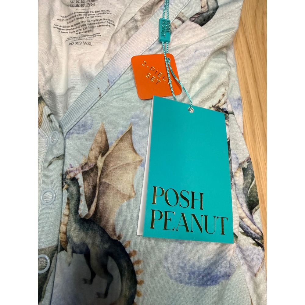 Posh Peanut Womens Dragon Pajama Set Blue Bamboo Viscose Henley Joggers NWT S - Picture 5 of 8